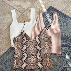 Stylish Women's Cropped Tops Set - Cream, Brown, and Tan